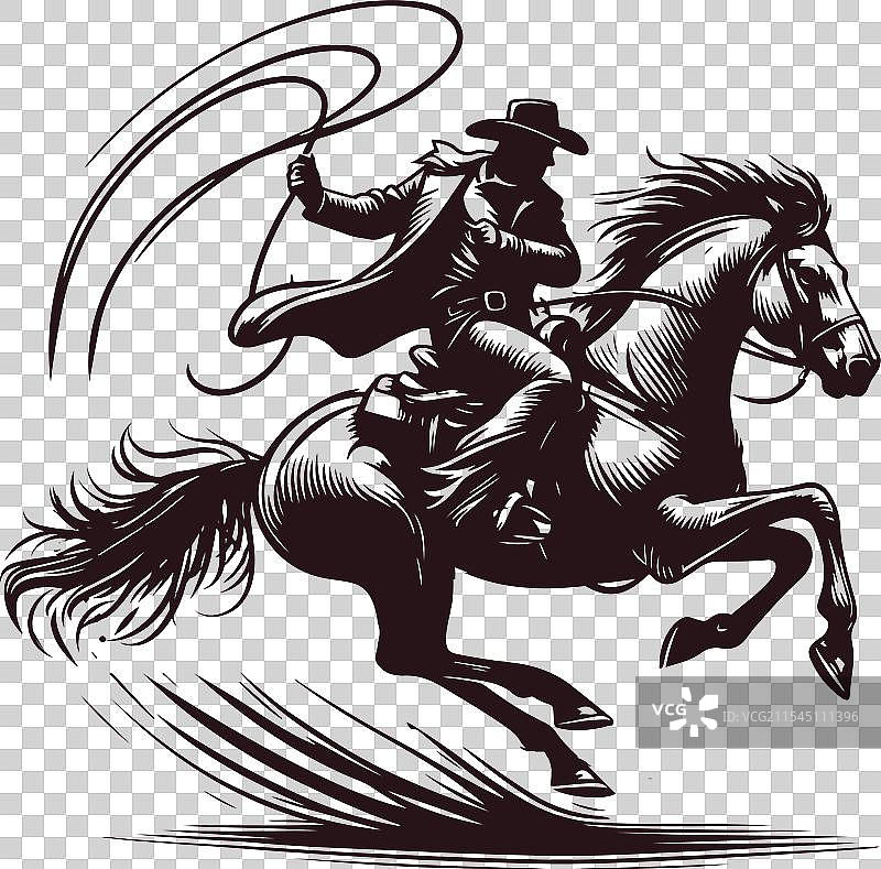 骑着驮马的西部牛仔图片素材