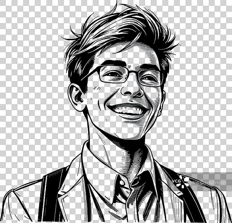 快乐或喜悦的年轻人素描雕刻图片素材