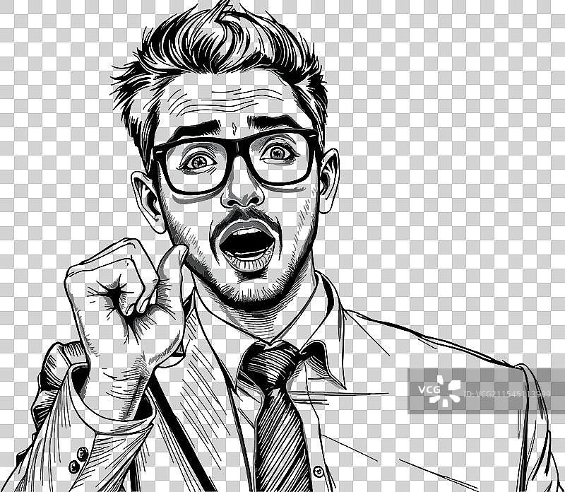 惊讶的年轻人素描雕刻角色图片素材