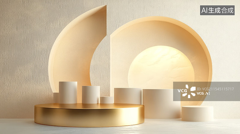 【AI数字艺术】3D渲染金色电商产品展台背景图片素材