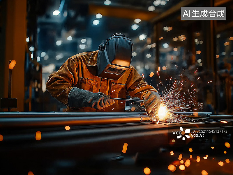 【AI数字艺术】电焊工人正在焊接金属图片素材