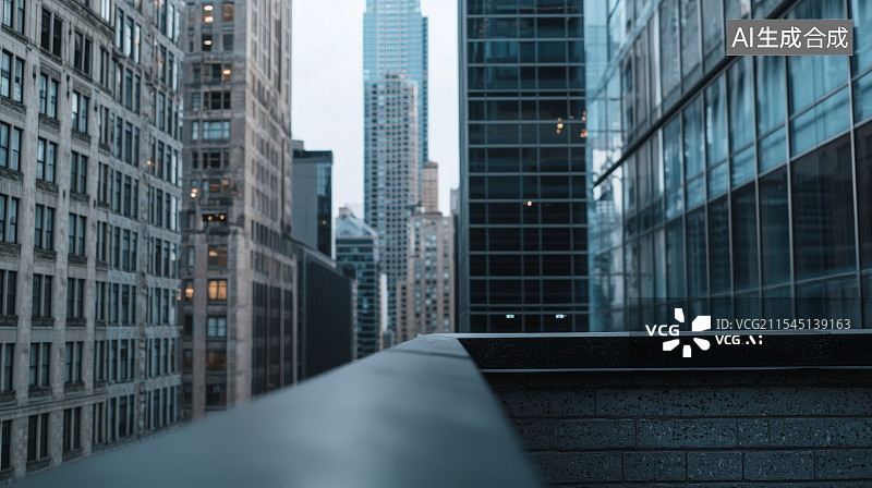 【AI数字艺术】阴郁天气下的现代城市建筑群图片素材