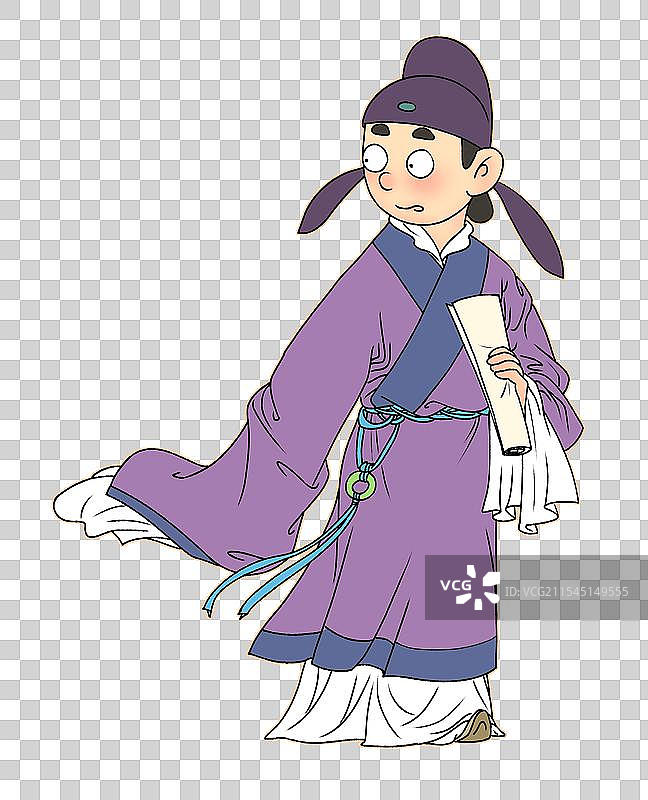 拿着书籍背手侧头看的唐朝诗人李白卡通漫画人物元素图片素材