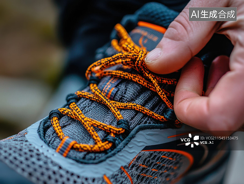 【AI数字艺术】登山者正在系紧鞋带图片素材