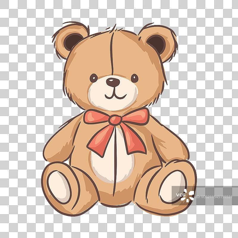 可爱的泰迪熊坐着，系着红色蝴蝶结，适合用于图片素材