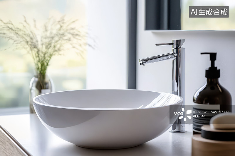 【AI数字艺术】洗手台洗漱盆陶瓷卫浴产品特写拍摄图片素材