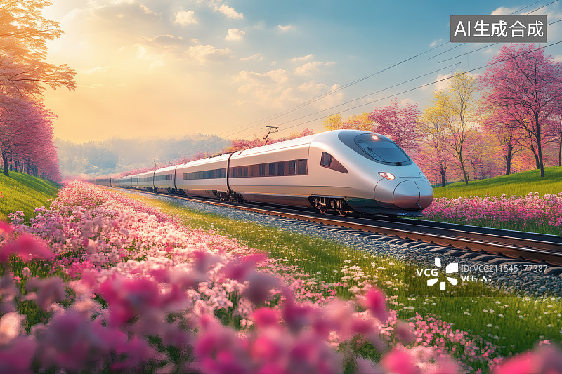 【AI数字艺术】开向春天的高速列车图片素材