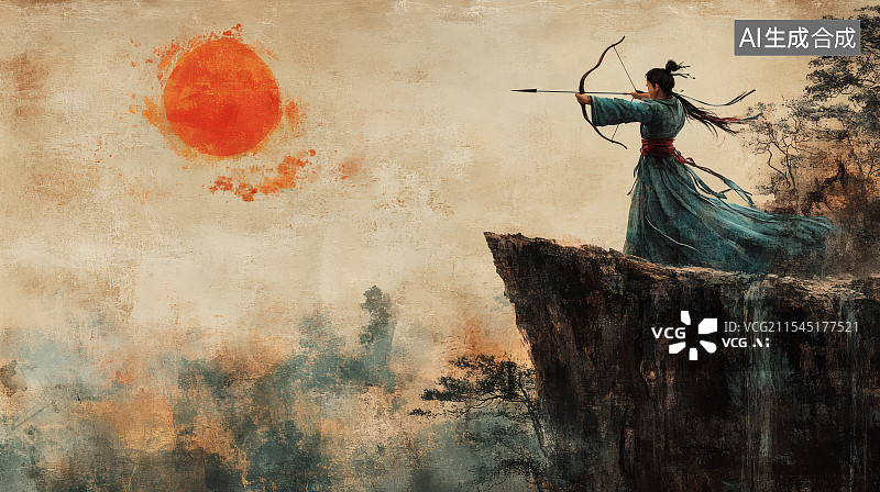 【AI数字艺术】中国古典神话故事后羿射日图片素材