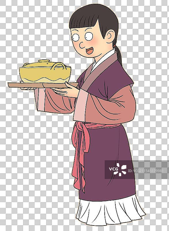 上菜的古代丫鬟卡通漫画人物元素图片素材