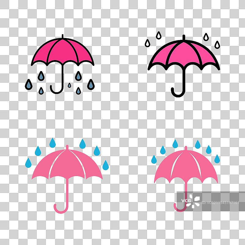 不同类型的伞图标在白色背景上图片素材