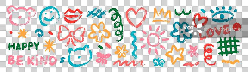 一大套色彩丰富的手绘各种形状图片素材