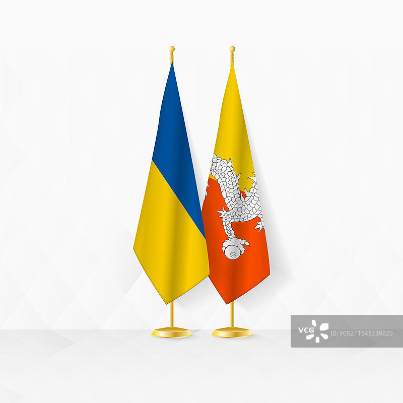 乌克兰和不丹的国旗在旗杆上展示图片素材