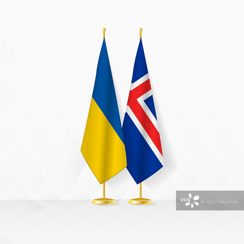 乌克兰和冰岛国旗在旗杆上展示图片素材