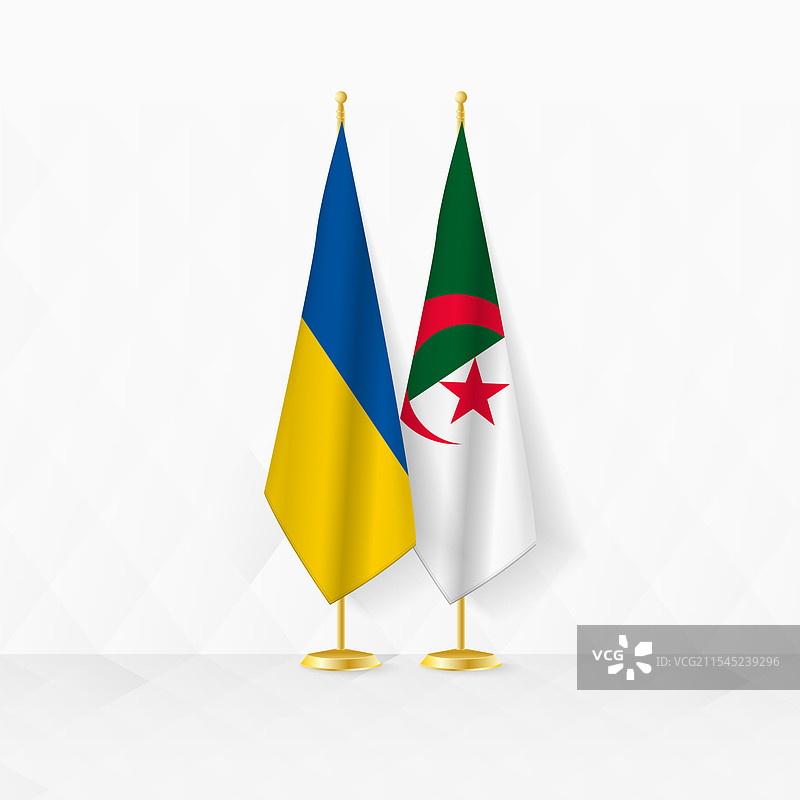 乌克兰和阿尔及利亚的国旗在旗杆上展示图片素材