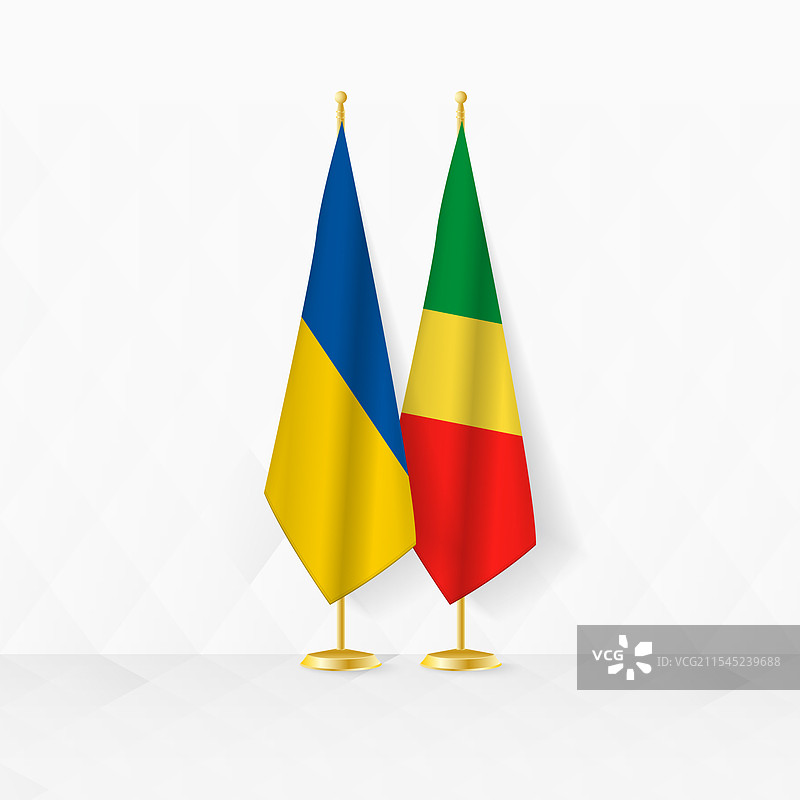 乌克兰和刚果国旗在旗杆上的展示图片素材