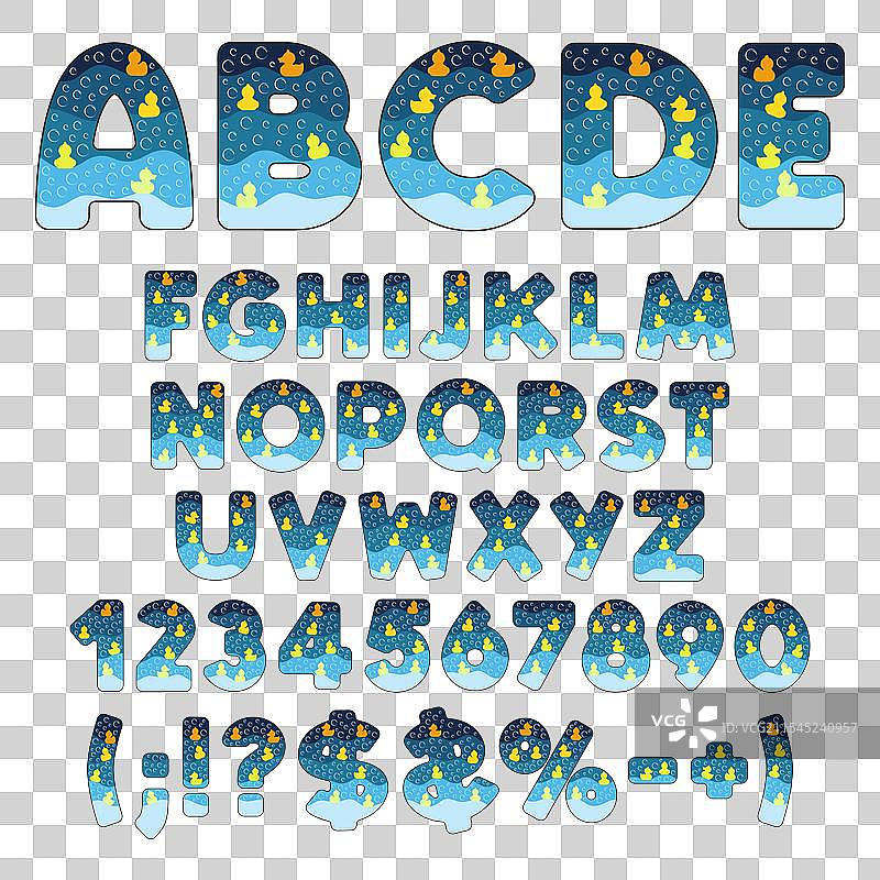 带有黄色玩具鸭和泡泡的图层字体图片素材