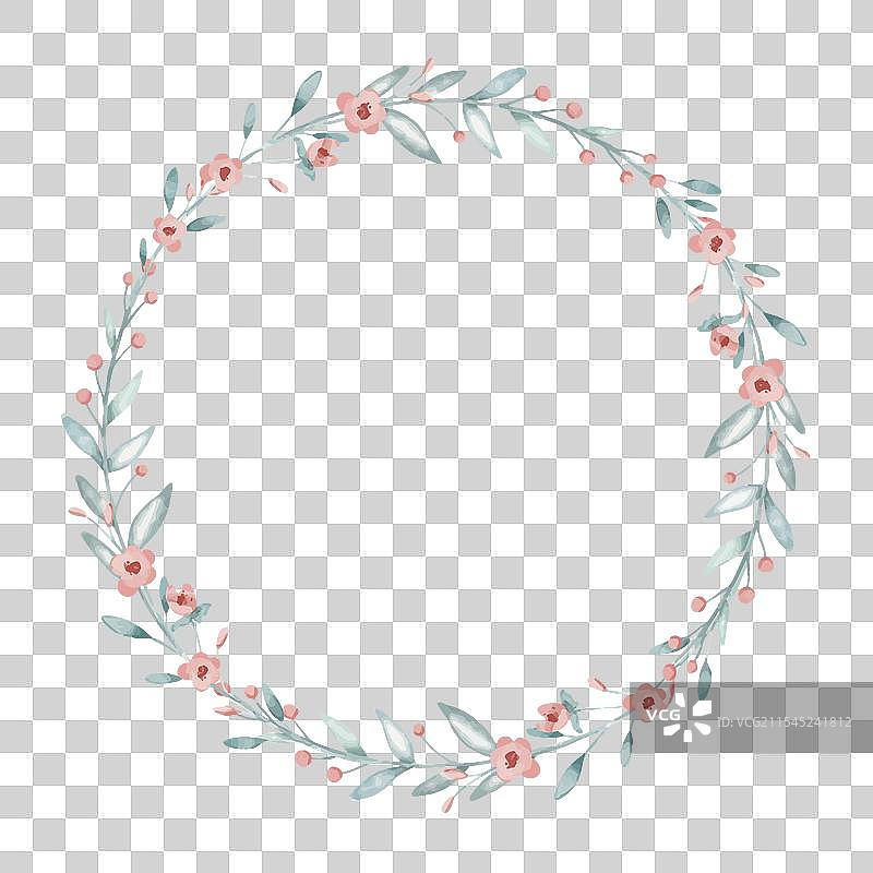 带有粉色花朵和绿色的花环图片素材