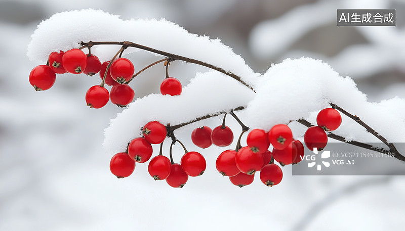 【AI数字艺术】雪中的冬青果实图片素材