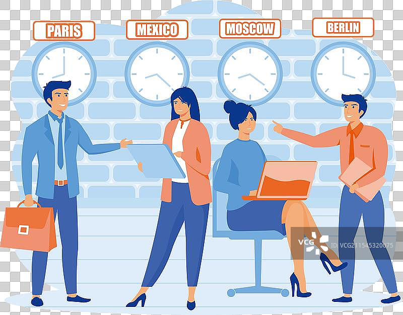 当地时区的人们在时钟旁边查看时间图片素材