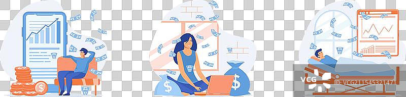 被动收入概念的年轻女性在工作图片素材