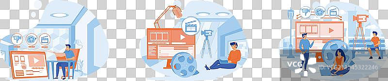 在电脑上工作的动态设计师和动画师图片素材