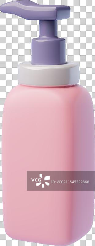 可爱的粉色瓶子，带有分配器，3D卡通风格图片素材