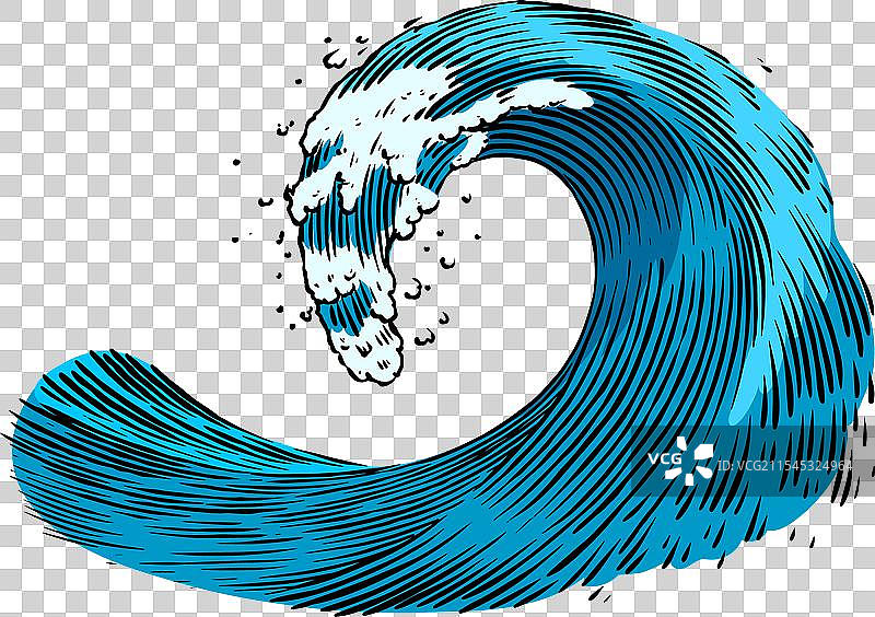 大西洋潮汐波浪复古老式雕刻手绘图片素材