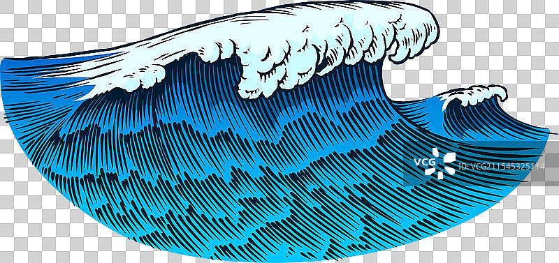 大西洋潮汐波浪复古老式雕刻手绘图片素材