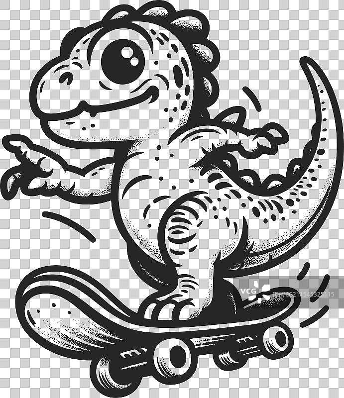 卡通恐龙滑板滑行的草图图片素材