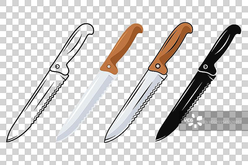 厨房刀具图标集，包括面包刀图片素材