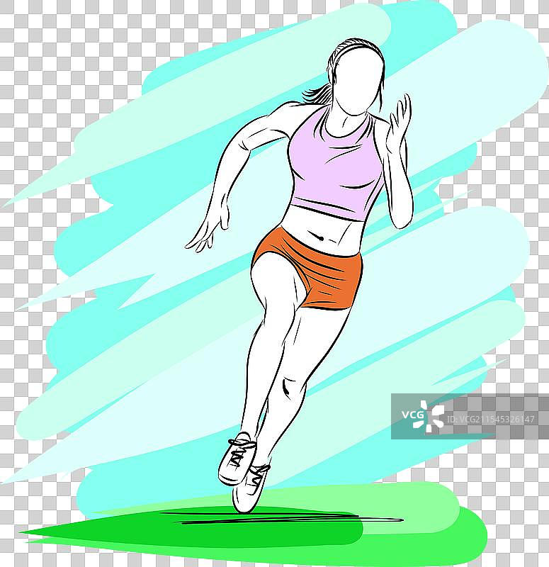 奔跑的年轻女性素描图片素材