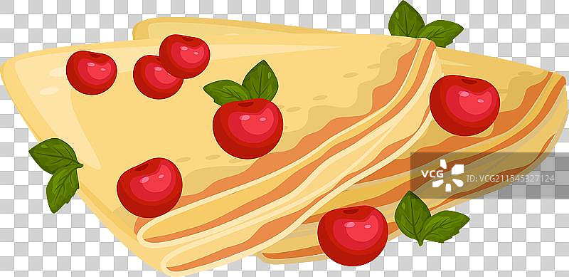 美味的红樱桃薄饼配绿叶图片素材