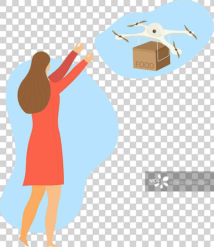 女性接收包裹的无人机快递图片素材