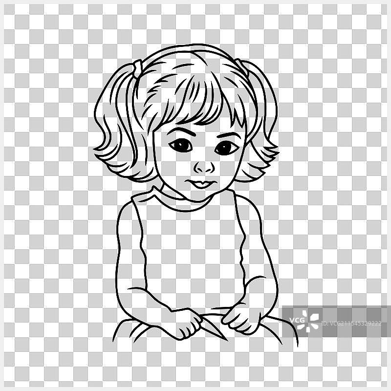 可爱的动漫女孩涂色书页面图片素材