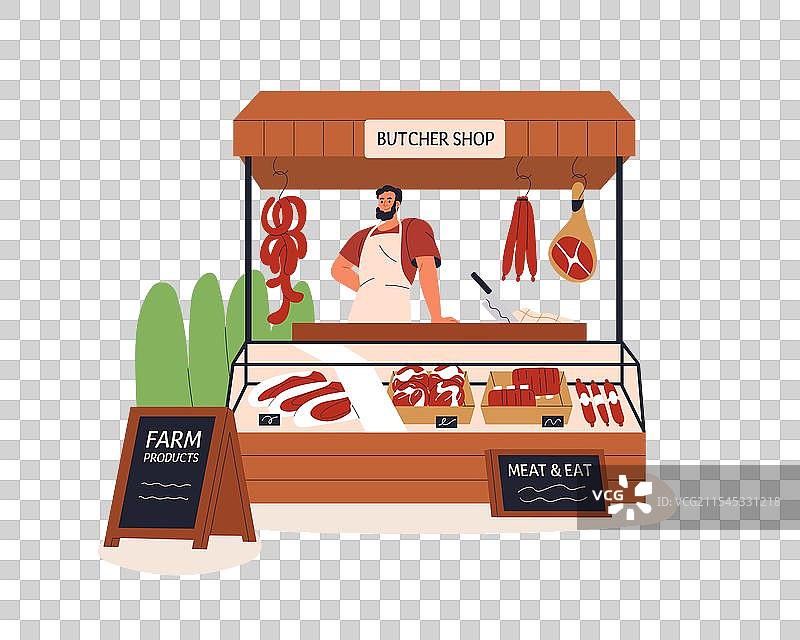 市场后面的户外肉铺摊贩图片素材