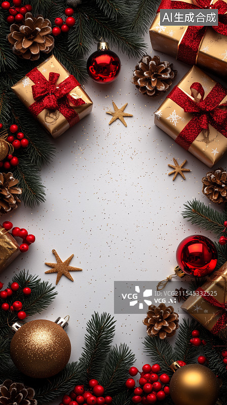 【AI数字艺术】正上方的圣诞装饰背景图片素材