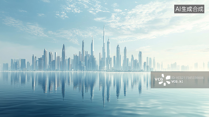 【AI数字艺术】未来水上都市城市天际线图片素材