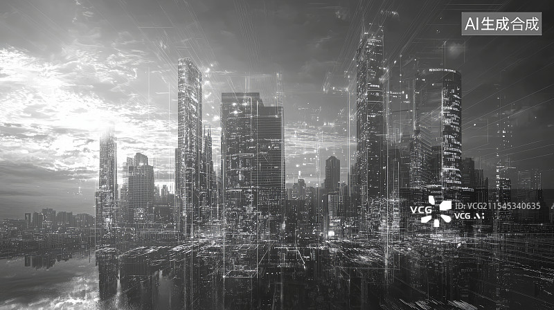 【AI数字艺术】未来黑白科幻城市废墟景观图片素材