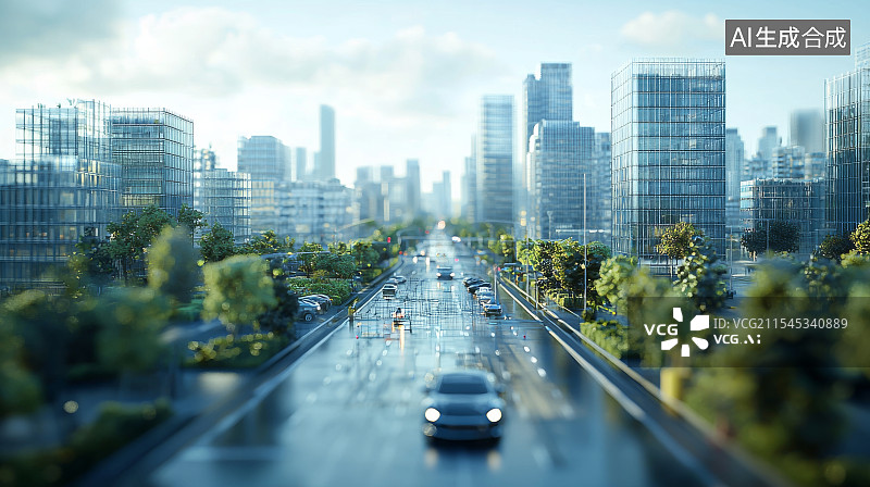 【AI数字艺术】现代城市街道雨后汽车行驶图片素材