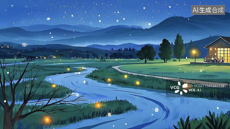【AI数字艺术】夏天的夜晚图片素材