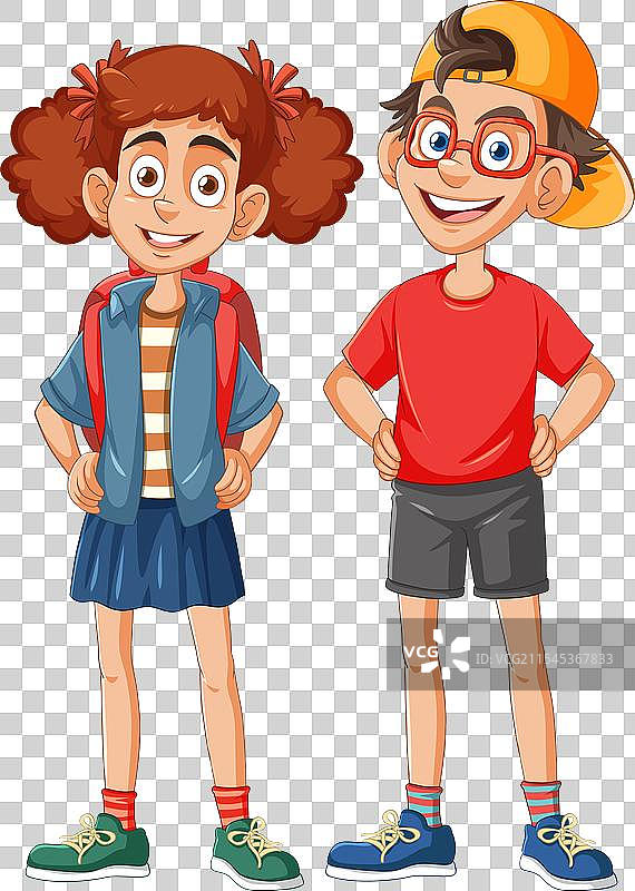 两个快乐的孩子自信地站着图片素材