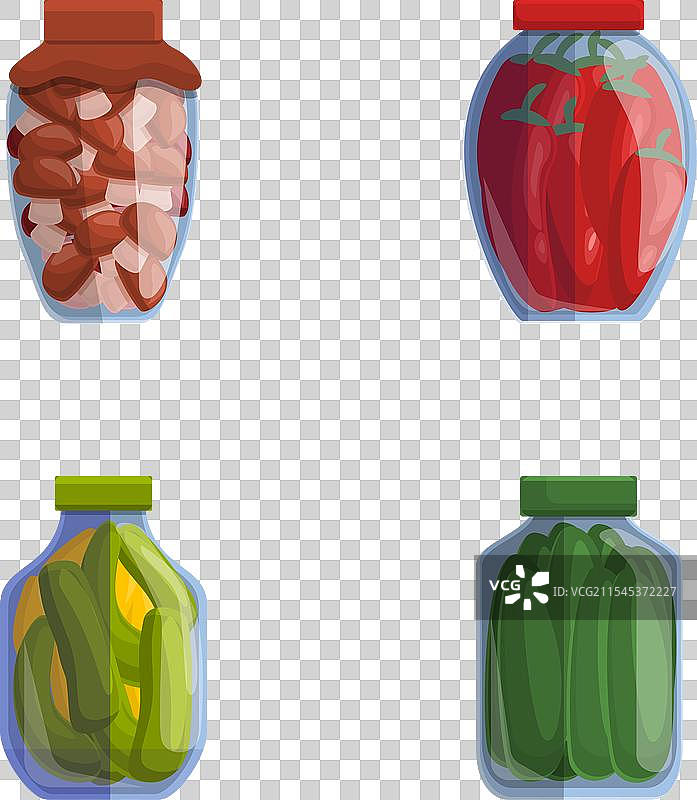 卡通风格的玻璃罐保存食品图标集图片素材