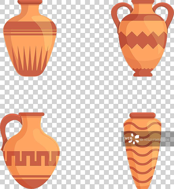 古希腊卡通风格的希腊花瓶图标集图片素材