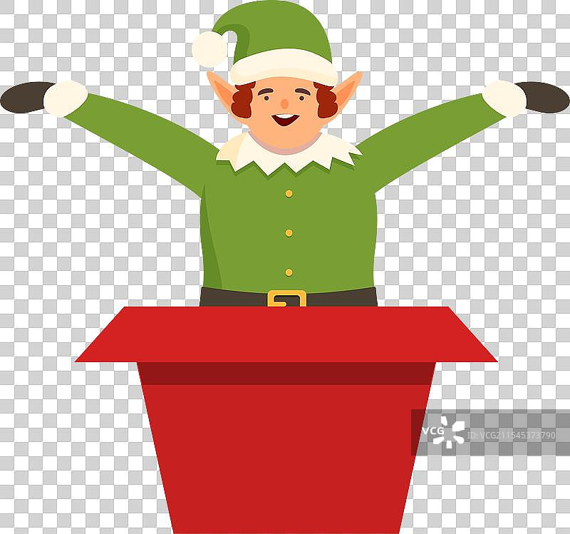 卡通精灵从礼品盒中跳出图标图片素材