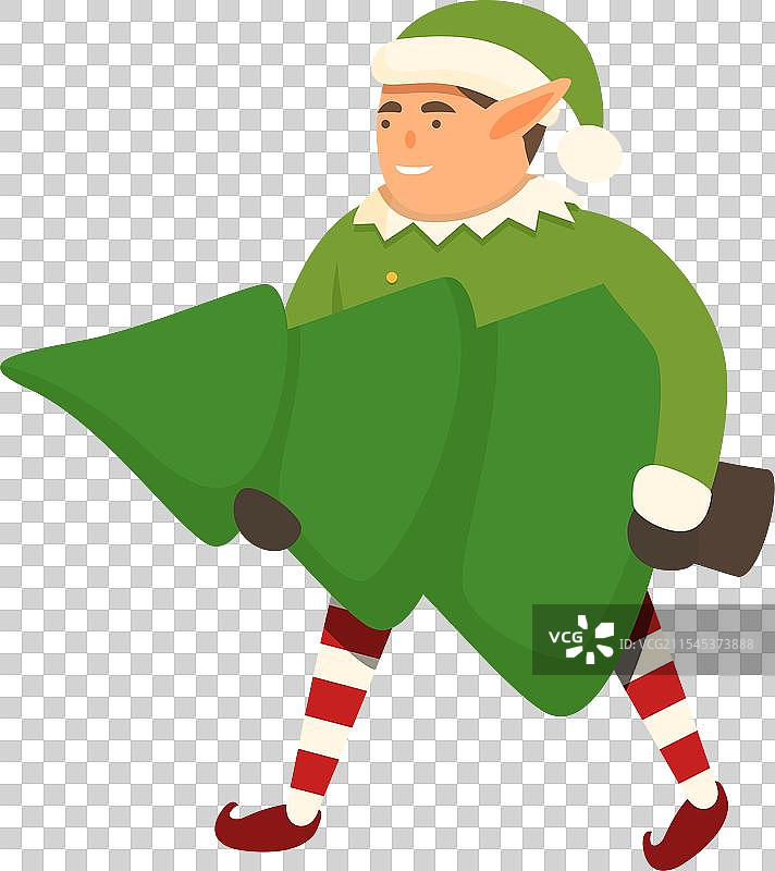 精灵拿着松树图标的卡通形象准备好了图片素材