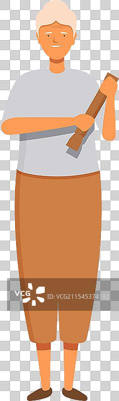 奶奶在厨房拿着木制工具的卡通图标图片素材