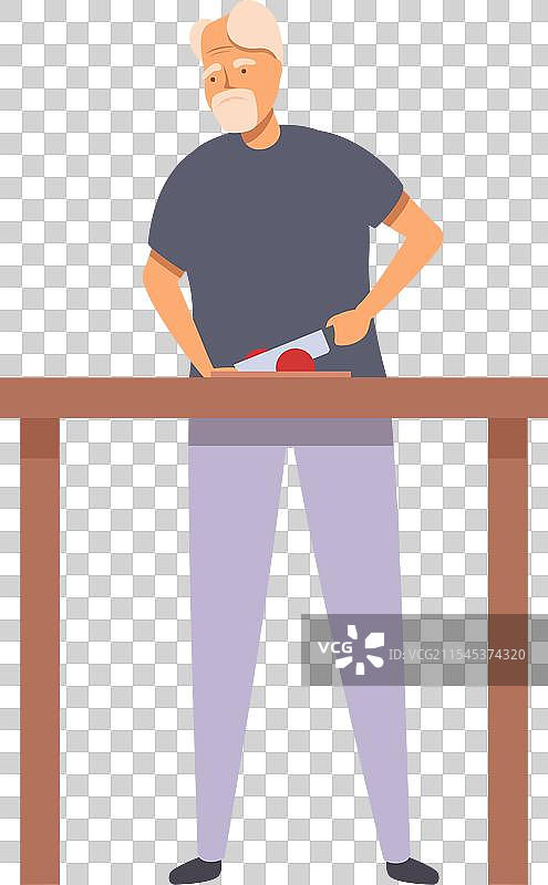 老年人切番茄的卡通图标图片素材