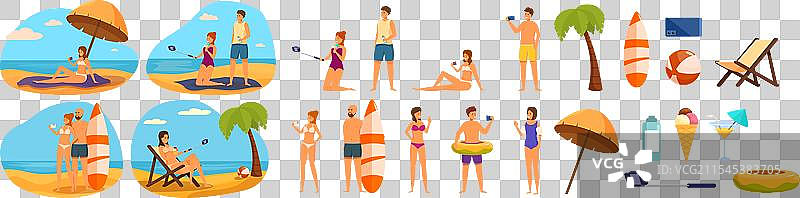 夏季海滩自拍图标卡通集合图片素材