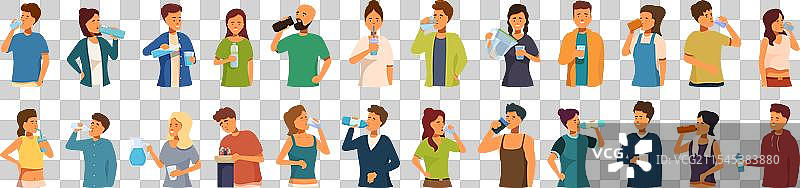 口渴的人喝水图标集卡通风格图片素材