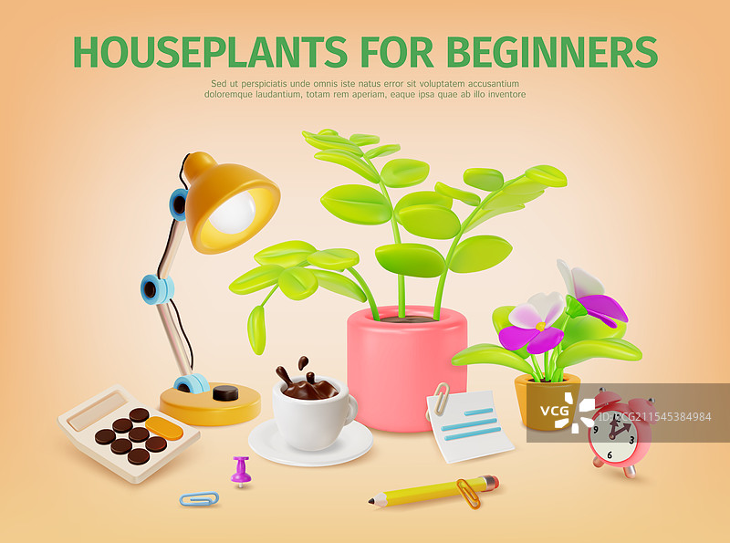 初学者概念的3D室内植物横幅海报图片素材